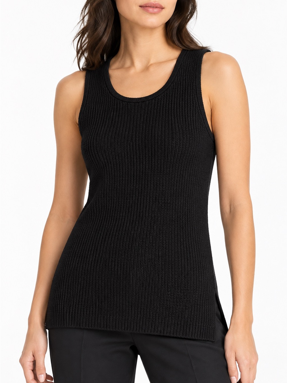 Marled Black Knit Sleeveless Top